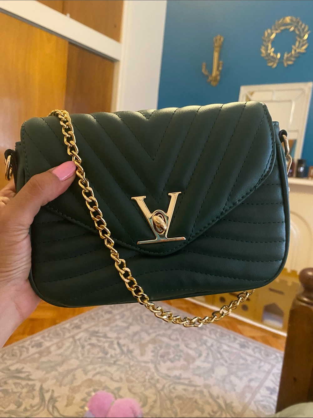Quilted Emerald Green Crossbody Bag